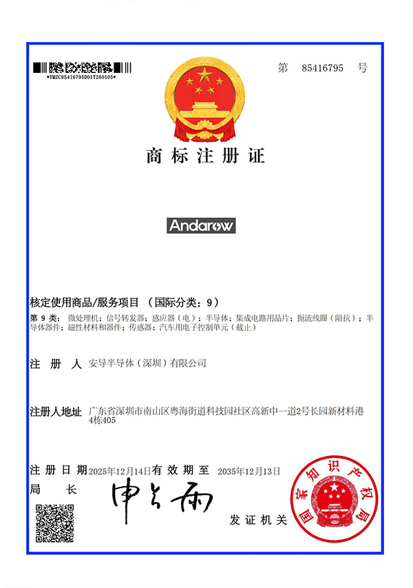 Andarow Trademark Registration Certificate